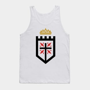 The cross of Jesus Christ against the backdrop of the fortress, on top of the crown - a sign of royal power. Tank Top